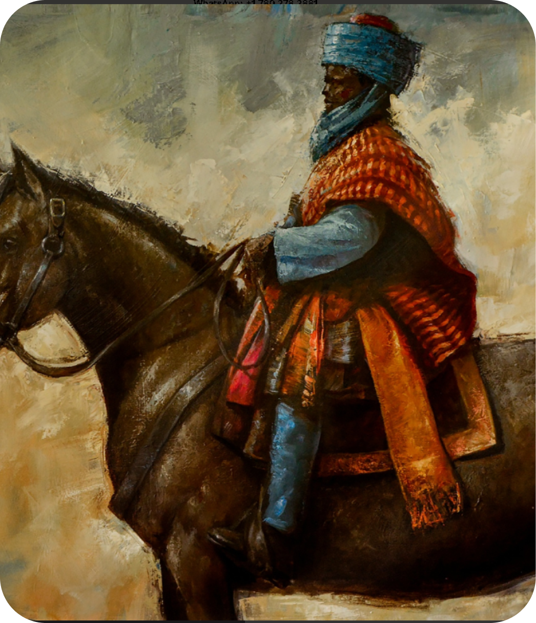 Painting of a robed figure on horseback
